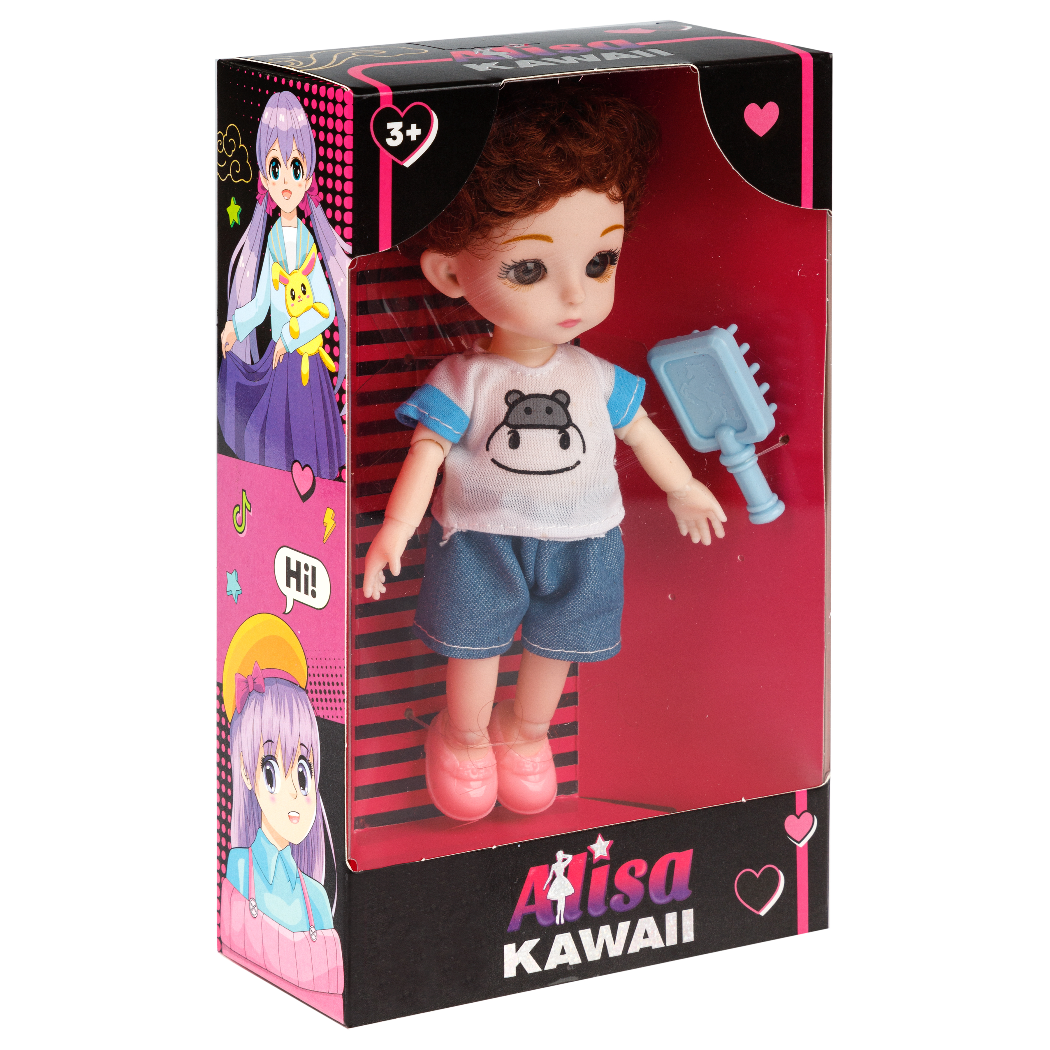 Кукла шарнирная 15 см 1TOY Alisa Kawaii mini с расчёской короткие темные кудрявые волосы Т24351 - фото 17