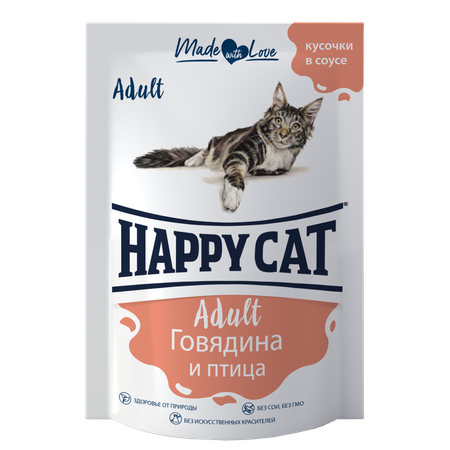 Корм для кошек Happy Catг 0.1кг говядина-птица в соусе