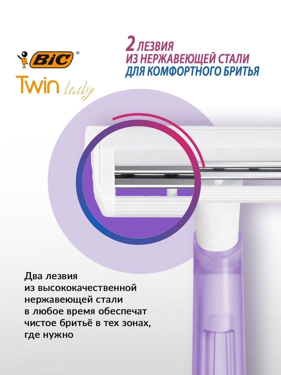 Набор бритв BIC одноразовых Twin Lady 5 шт - фото 3