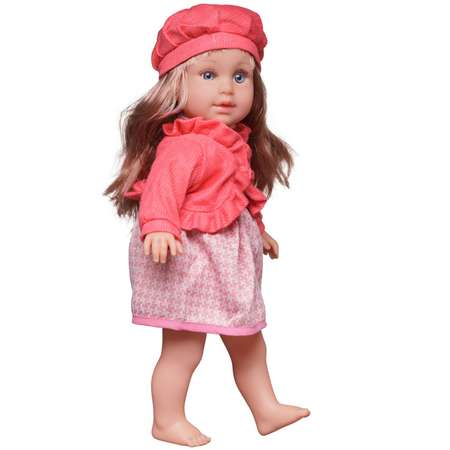 Кукла Junfa в теплой одежде в коралловой кофте и розовом платье 45 см
