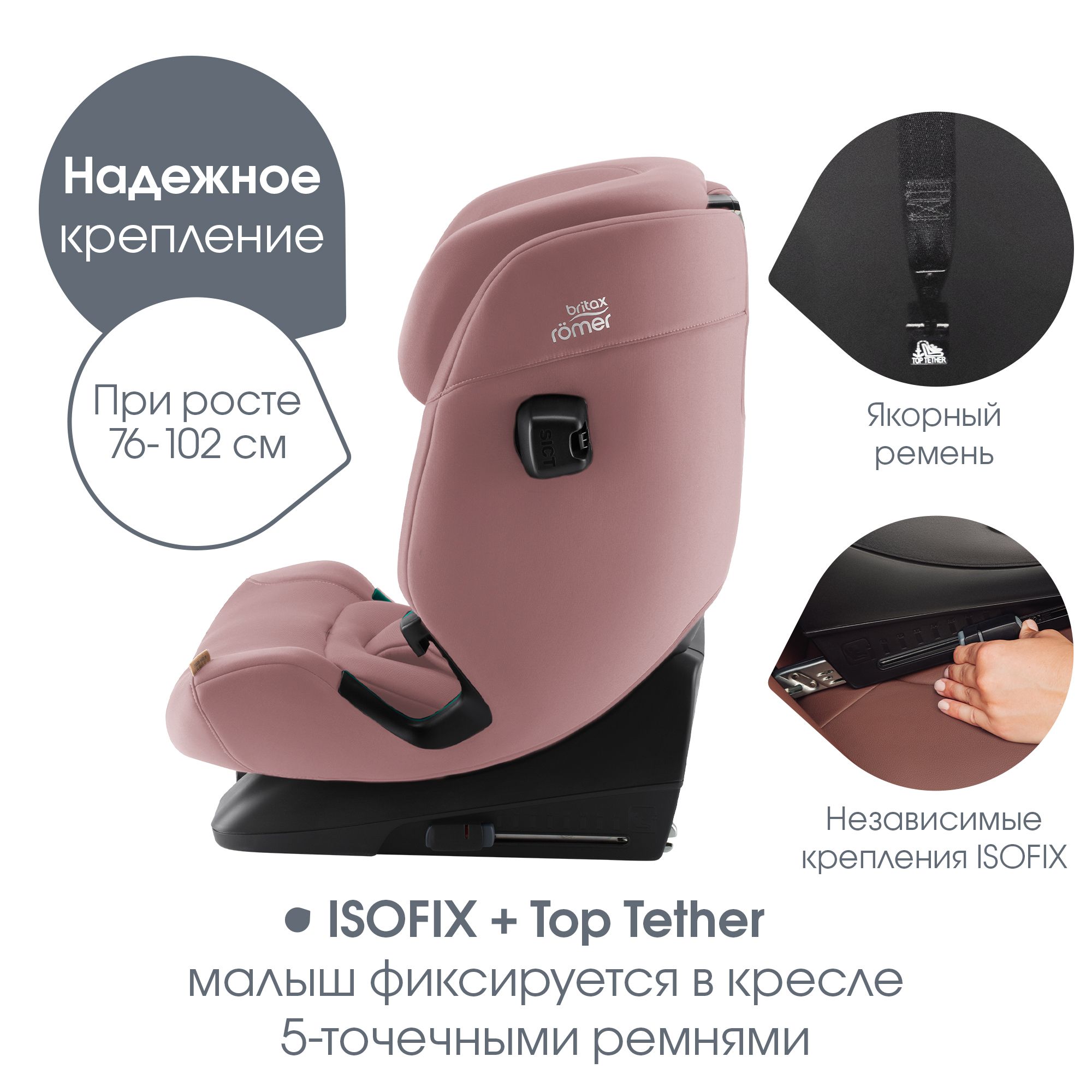 Детское автокресло Britax Roemer Advansafix Pro Dusty Rose с 15 месяцев до 12 лет рост 76 - 150 см - фото 8