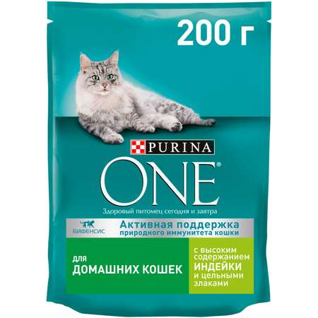Корм для кошек Purina One домашних с индейкой 200г