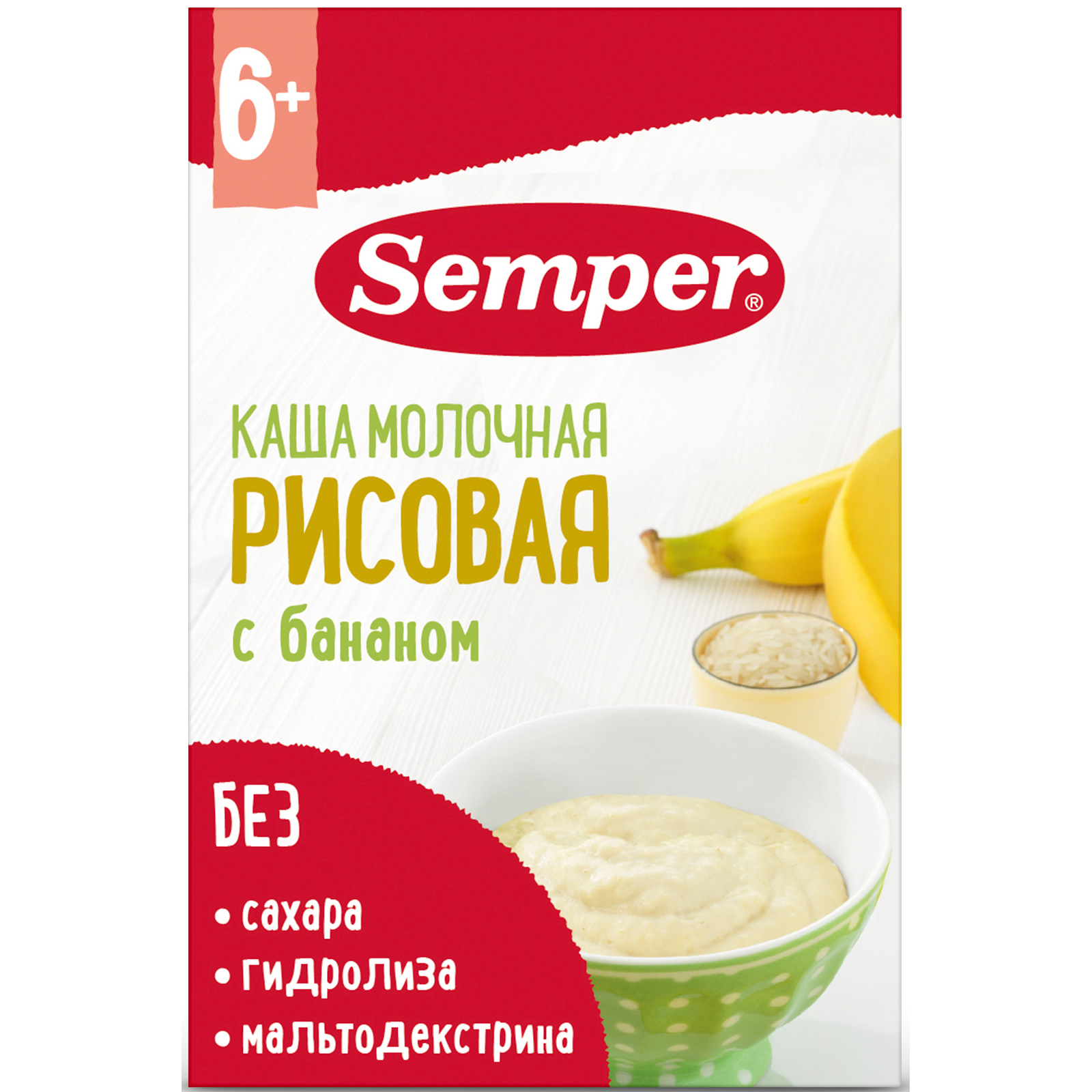 Каша сухая молочная Semper рис-банан 180г с 6месяцев купить по цене 453 ₽ в  интернет-магазине Детский мир