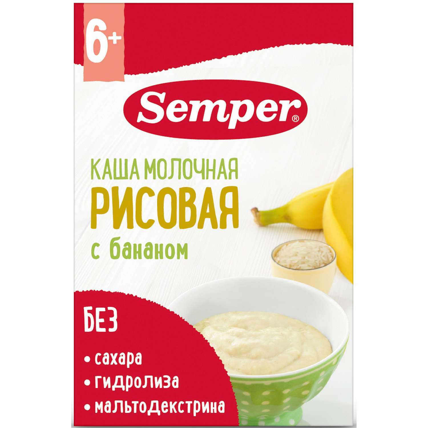 Каша сухая молочная Semper рис-банан 180г с 6месяцев - фото 1