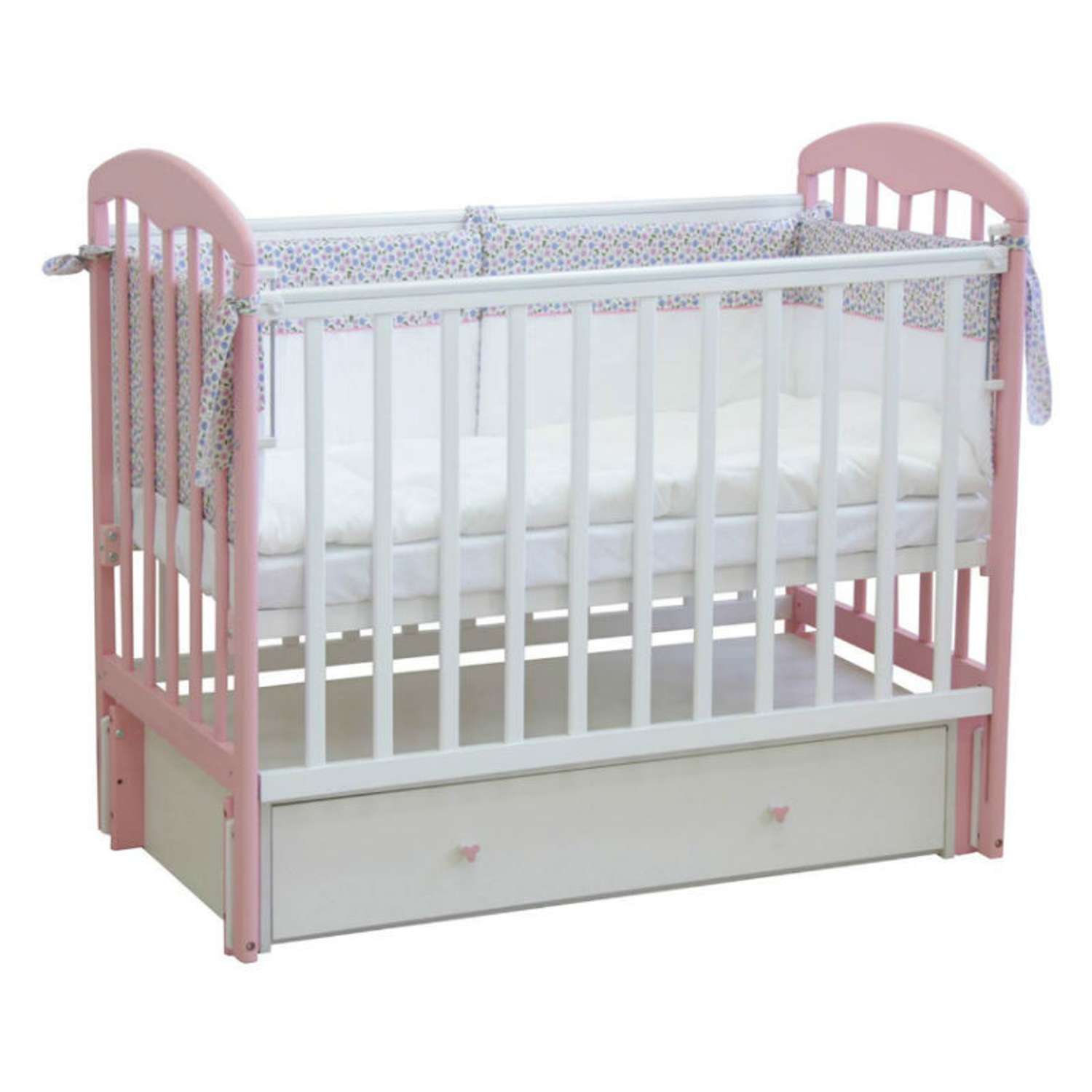 Детская кроватка Фея прямоугольная, универсальный маятник (белый, розовый) - фото 1