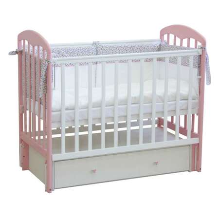 Детская кроватка Фея прямоугольная, универсальный маятник (белый, розовый)
