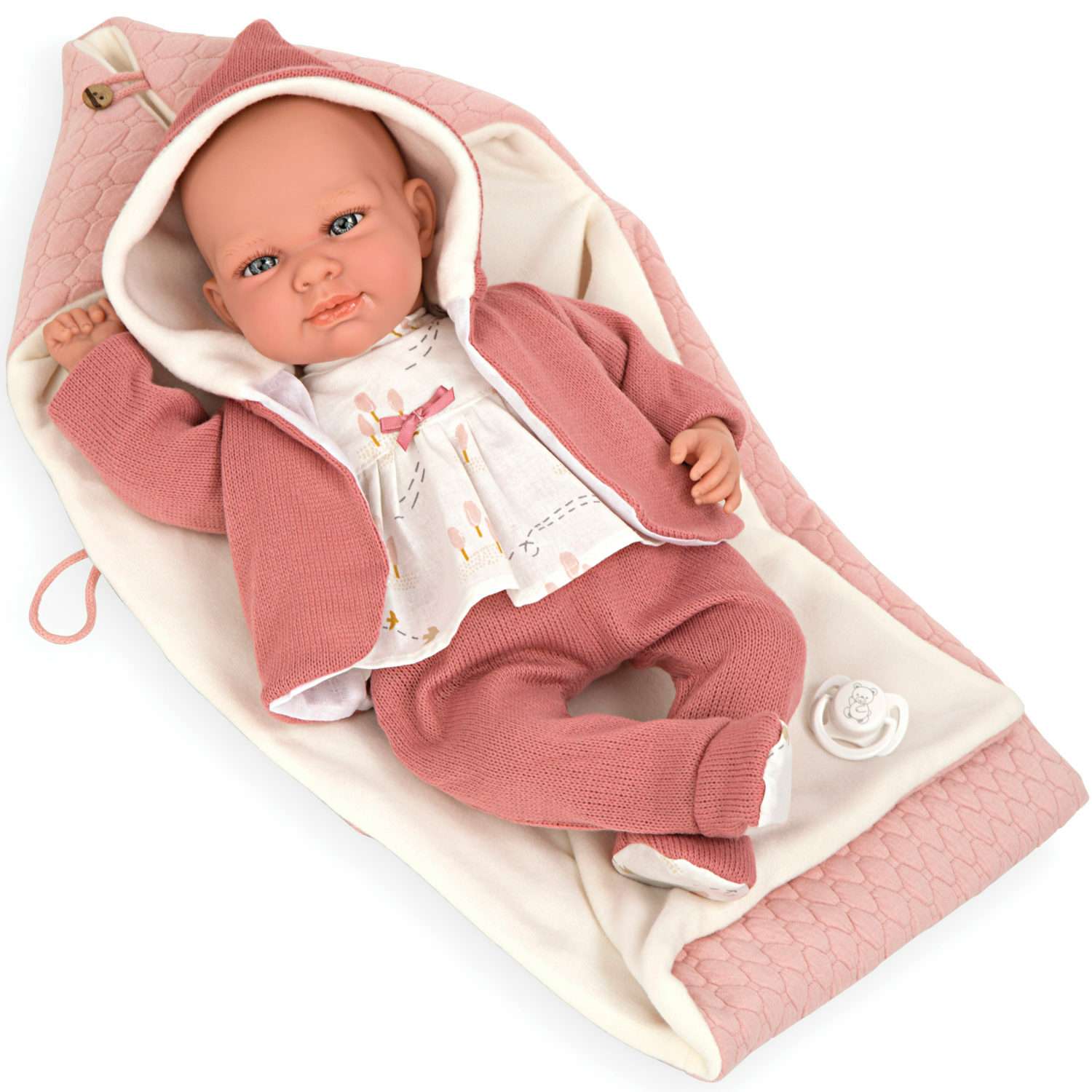 Кукла пупс Arias elegance cris реборн мягкая плачет с соской в розовом костюме 40 см Т24477 - фото 2