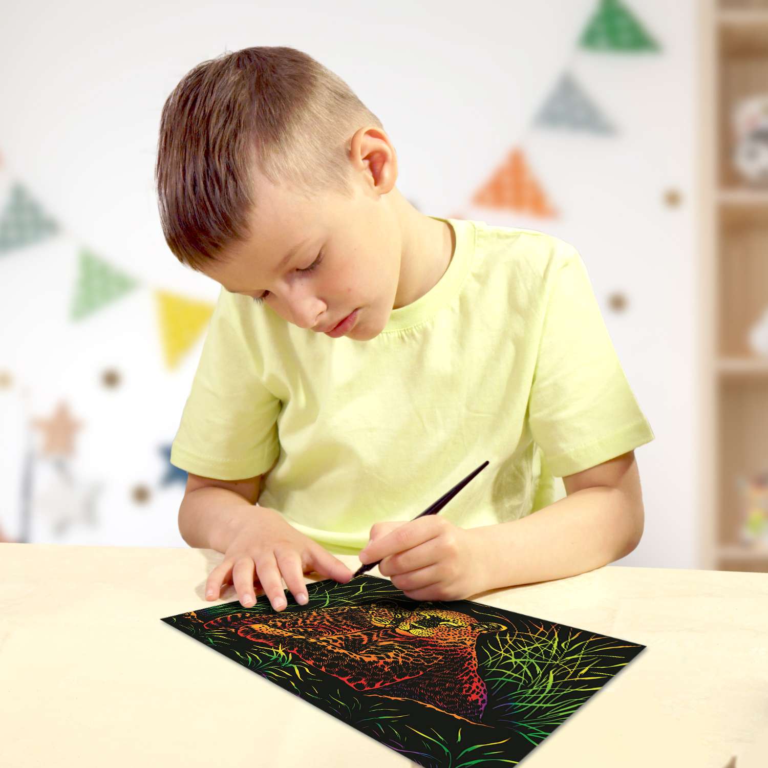 Набор для творчества LORI 4 цветные гравюры Животные с малышами 18х24 см - фото 9