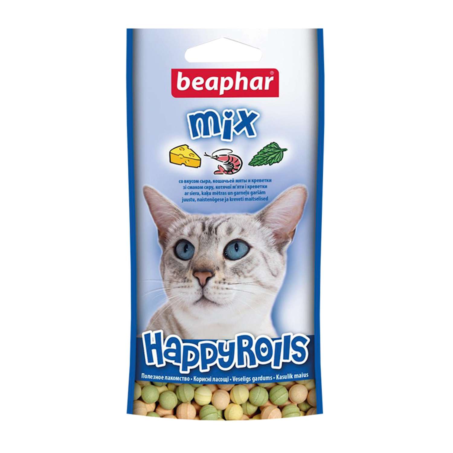 Рулеты для кошек Beaphar Mix сыр кошачья мята креветка 80таблеток - фото 1