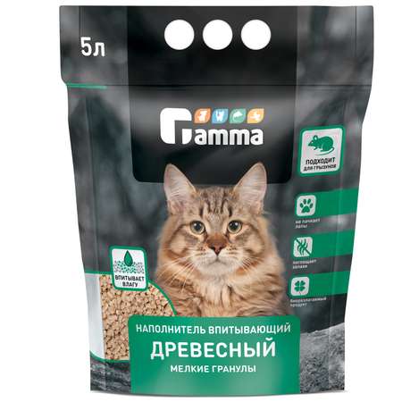 Наполнитель для кошек GAMMA древесный впитывающий мелкие гранулы 5л