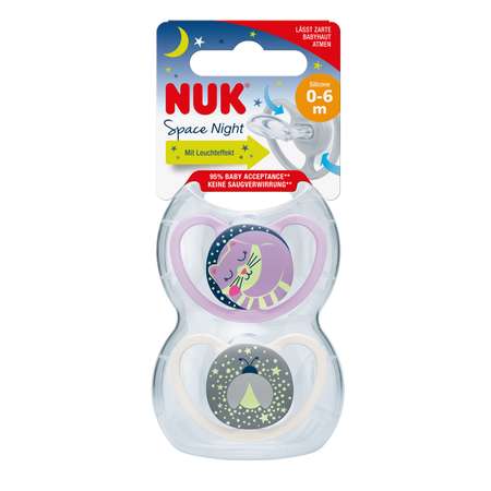 Соска-пустышка Nuk Space Night Котик+Светлячок 1 2шт 10730580