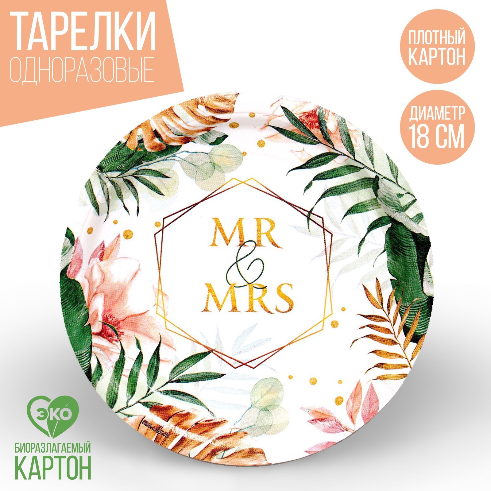 Тарелка Страна карнавалия бумажная MR и MRS набор 6 шт 18 см - фото 1