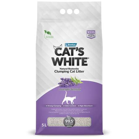 Наполнитель для кошек Cats White комкующийся с ароматом Лаванды 5л