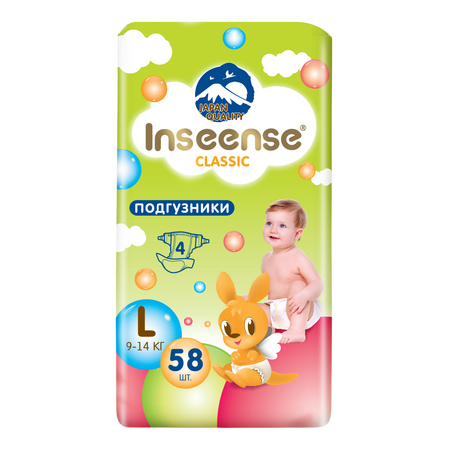 Подгузники на липучках INSEENSE Classic Plus L 9-14 кг 58 шт