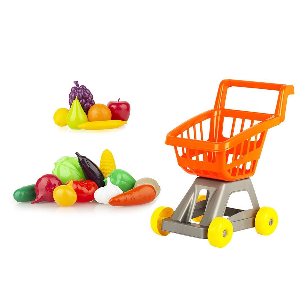 Игровой набор Стром Тележка для супермаркета с фруктами и овощами Оранжевая - фото 1