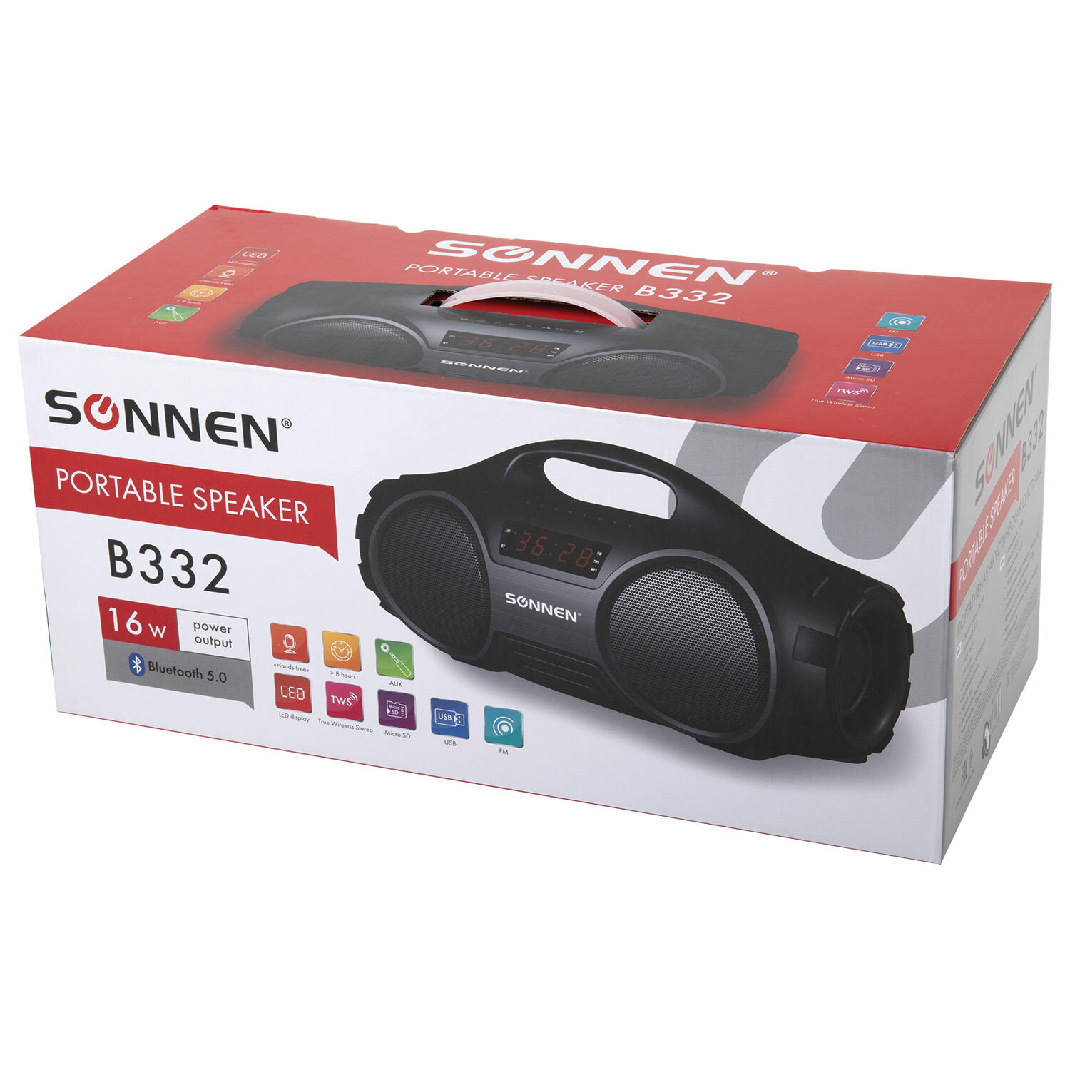 Колонка портативная Sonnen беспроводная / bluetooth / радиоприемник B332. 2*8 Вт microSD Mp3-плеер - фото 15