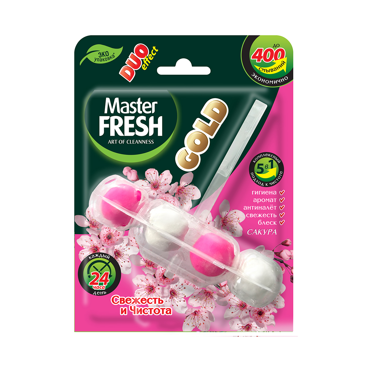 Подвесной блок для унитаза Master fresh Duo effect Gold 5 в 1 сакура - фото 1