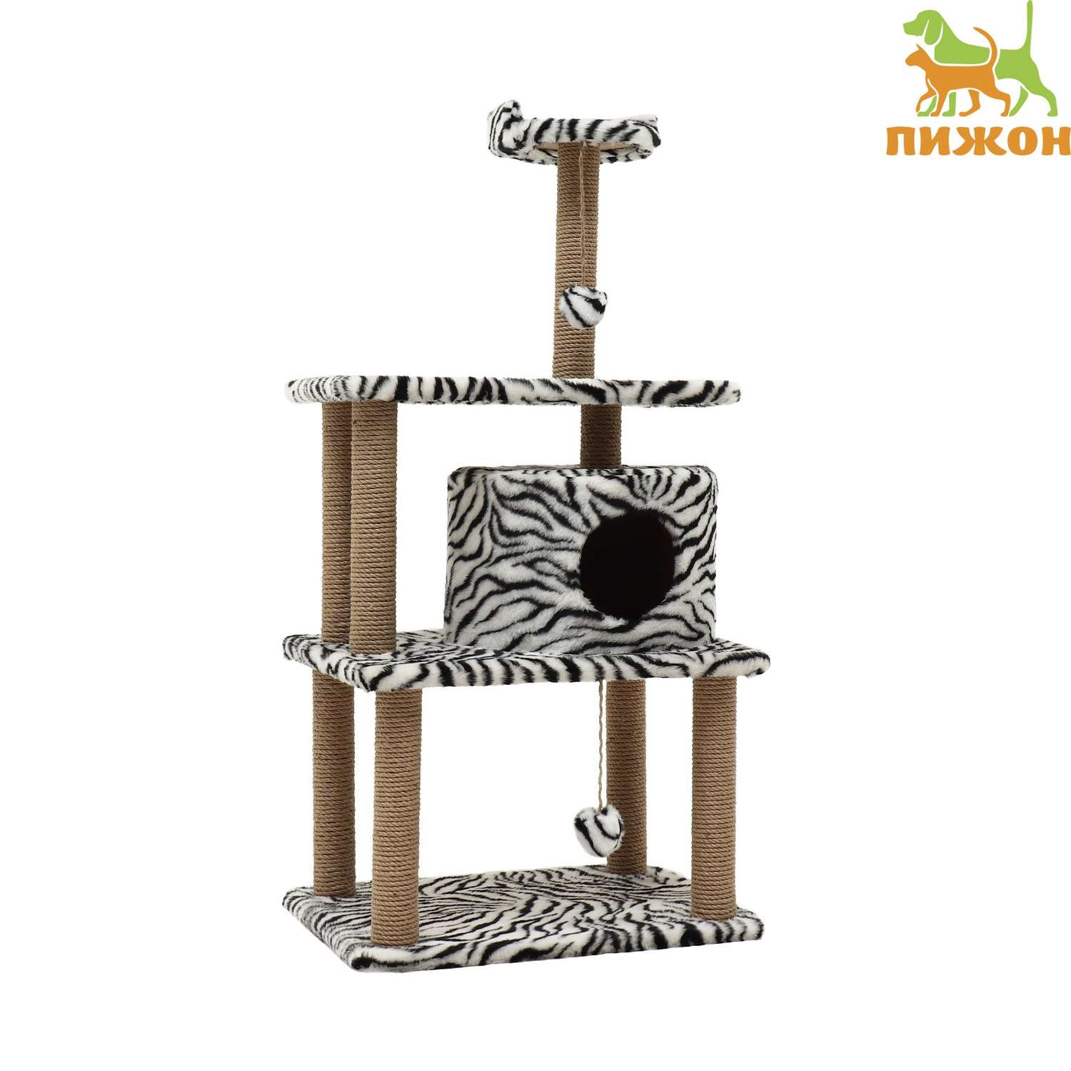 Домик-когтеточка Пижон для кошек «Круглый с игрушками» 65х50х130 см - фото 1
