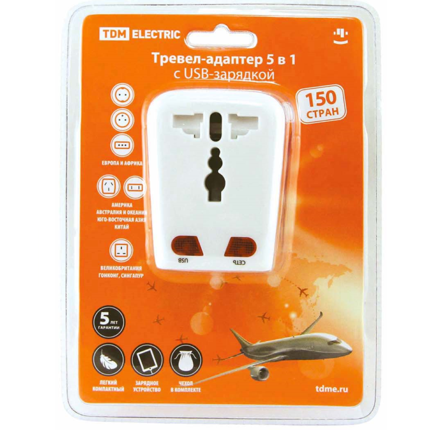 Тревел-адаптер TDM electric с USB - фото 2