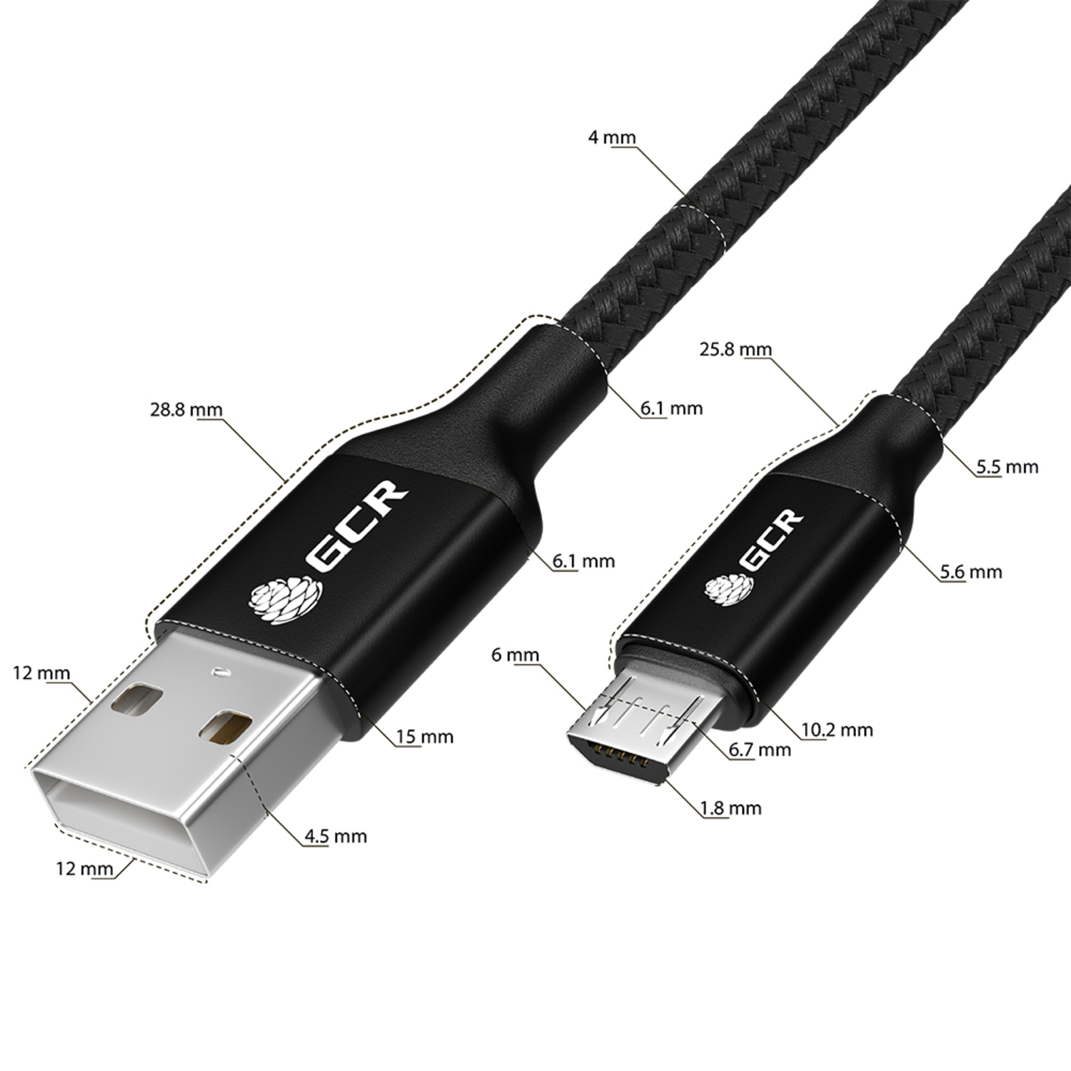 Кабель GCR 0.5m MicroUSB быстрая зарядка в черной нейлоновой оплетке GCR-52463 - фото 2