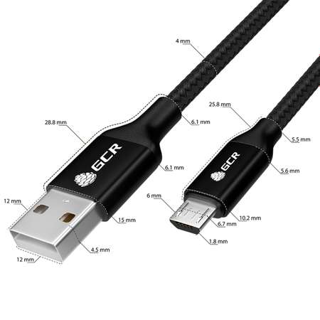 Кабель GCR 0.5m MicroUSB быстрая зарядка в черной нейлоновой оплетке GCR-52463