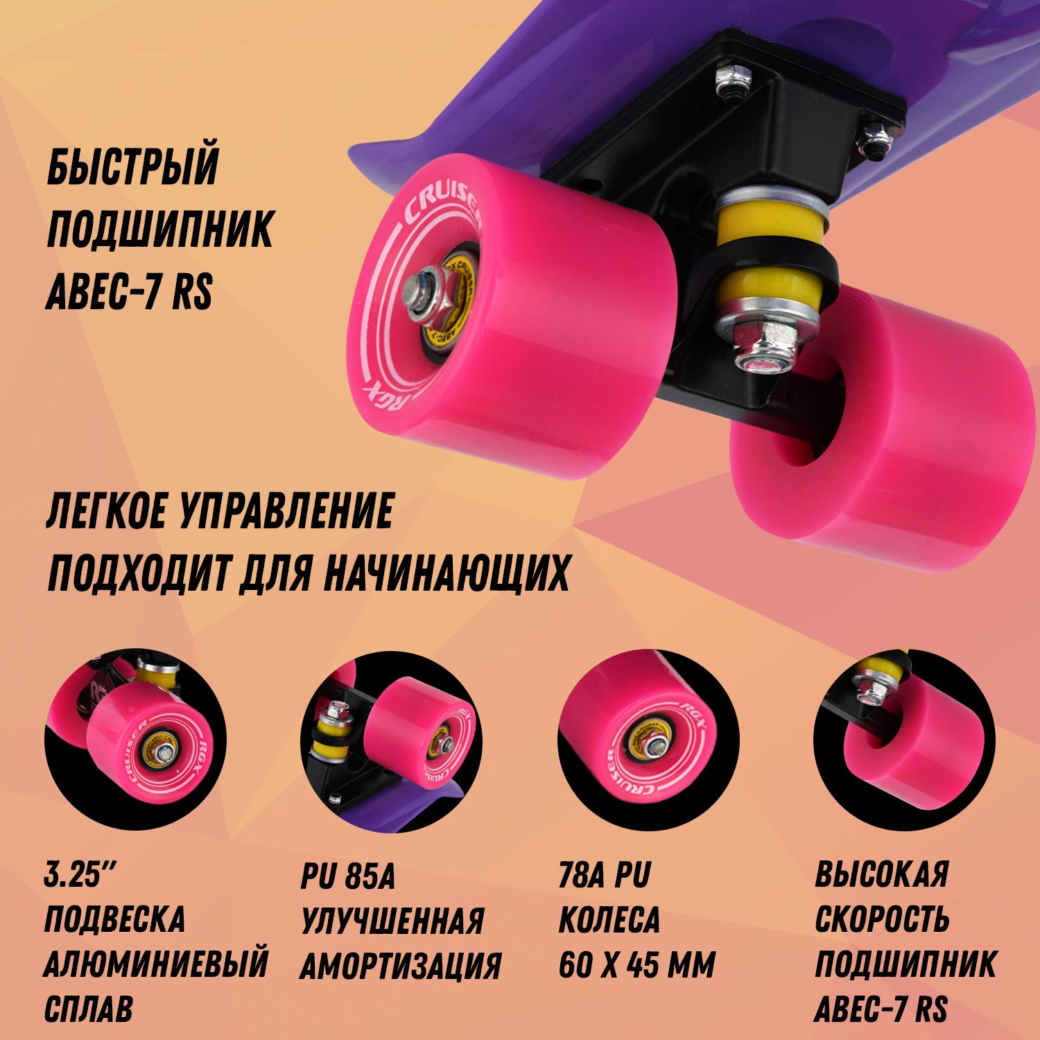 Мини-круизер RGX PNB-01 22 дюйма Violet - фото 2