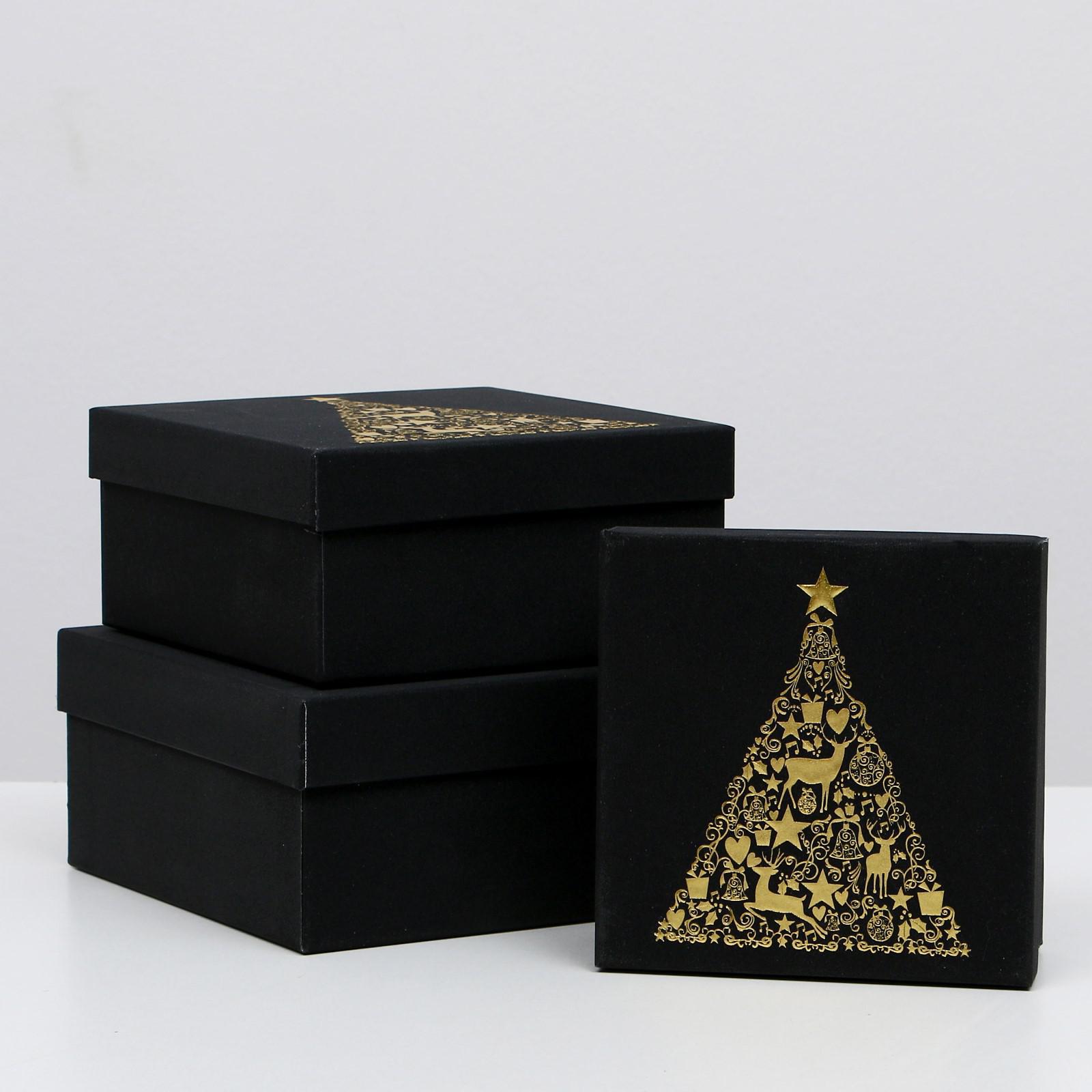 Набор Sima-Land коробок 3 в 1«Золотая ель» 20×20×9.5 15.5×15.5×7.5 см - фото 1
