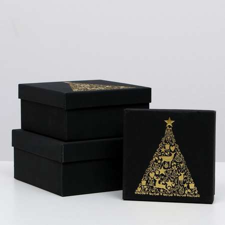 Набор Sima-Land коробок 3 в 1«Золотая ель» 20×20×9.5 15.5×15.5×7.5 см