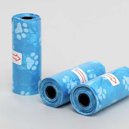 Пакет для уборки за собаками Пижон с узором 3 рулона по 15 шт синие