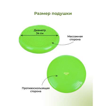 Балансировочная подушка КУЗЯ ТУТ с шипами массажная зеленая