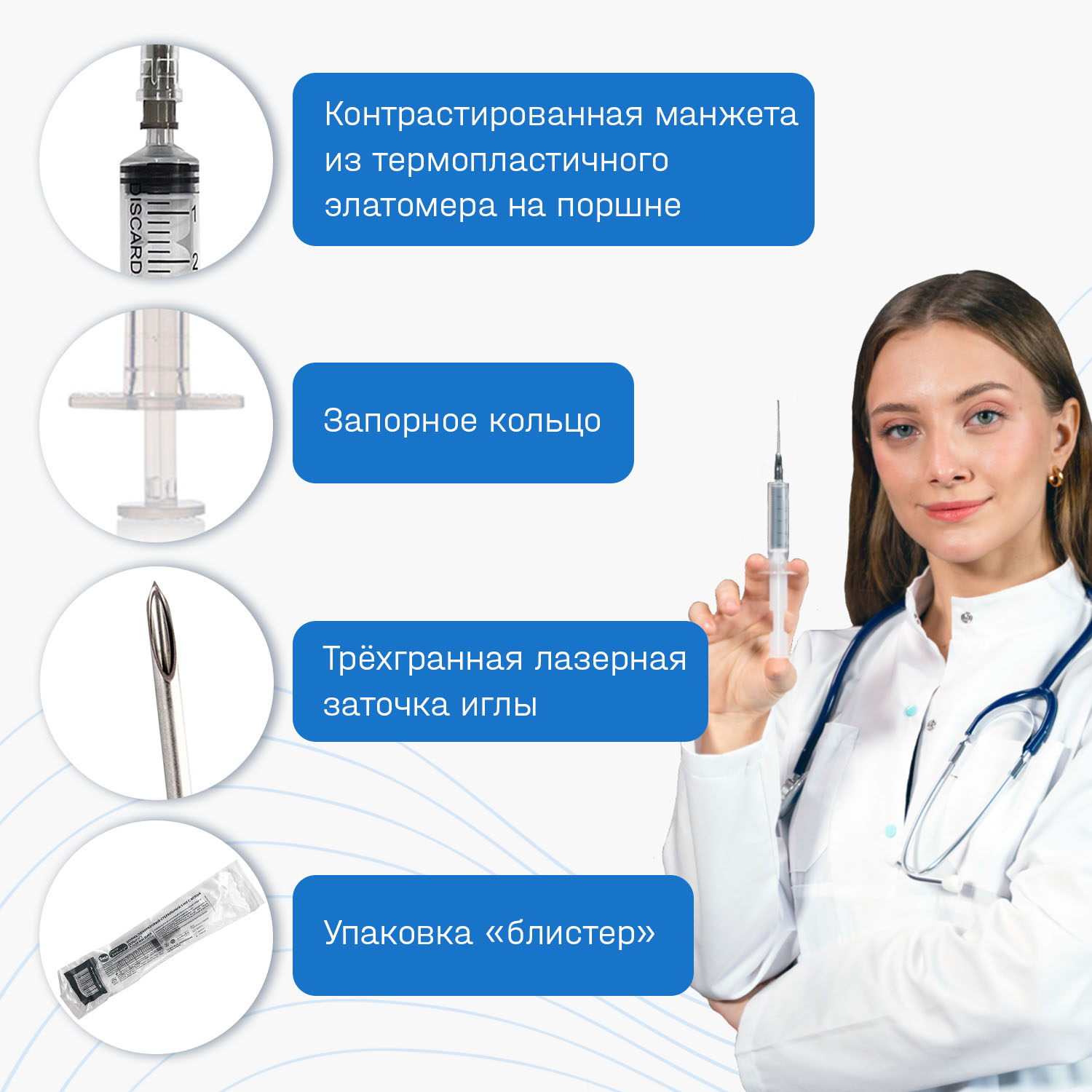 Шприцы ADVANTA инъекционные 5 мл 100 шт 3-х компонентные одноразовые с иглой  купить по цене 690 ₽ в интернет-магазине Детский мир