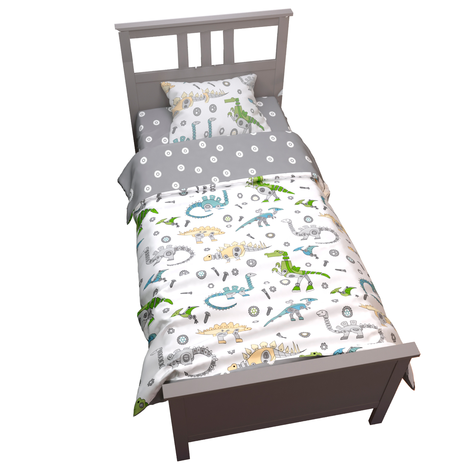 Комплект постельного белья Amarobaby Time to sleep Дино 1.5спальный 3предмета Белый - фото 1