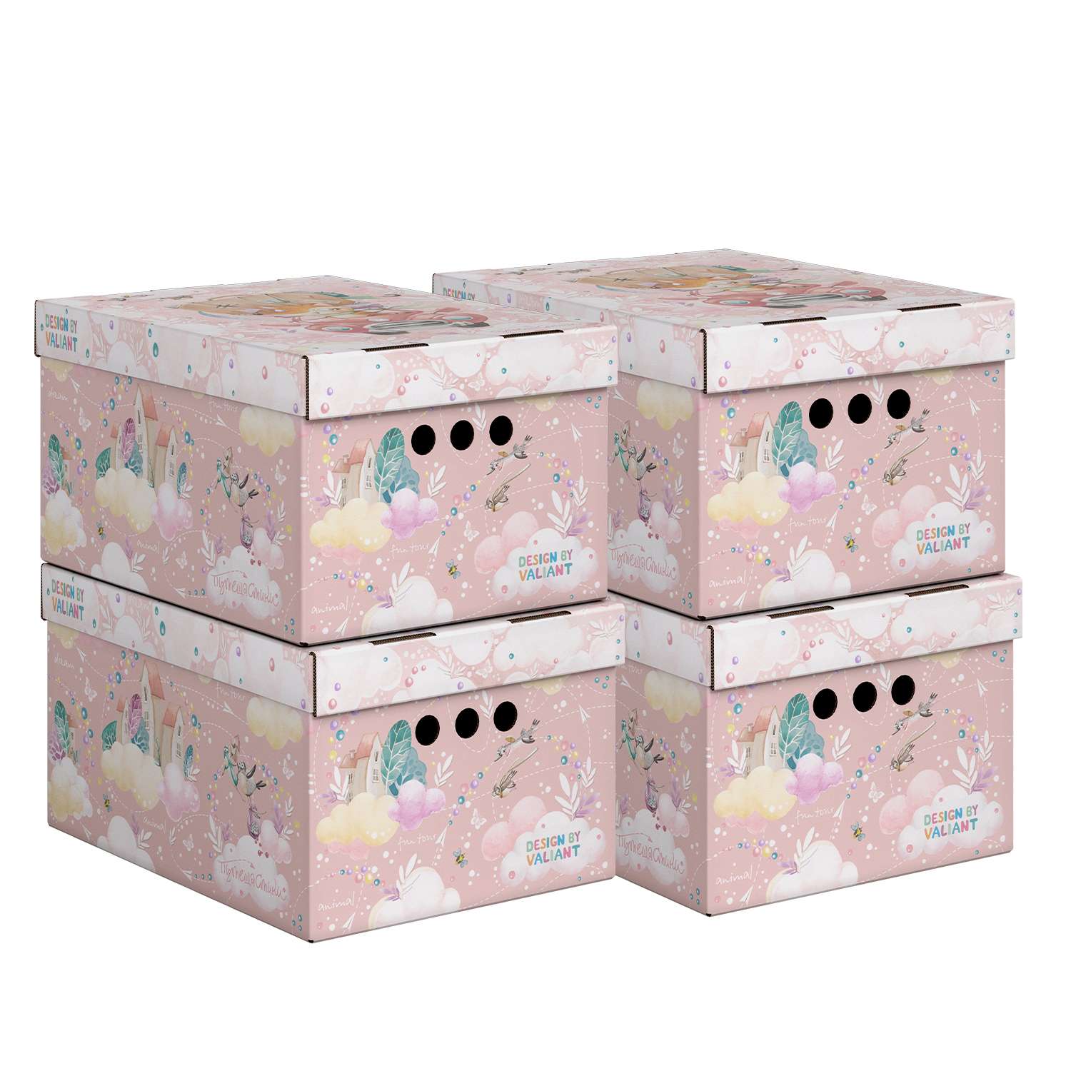 Короб картонный VALIANT малый набор 4 шт. с крышкой 25*33*18.5 см Путешастики розовый - фото 1