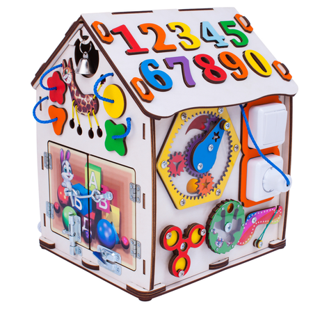 Бизиборд Jolly Kids развивающий домик со светом Азбука