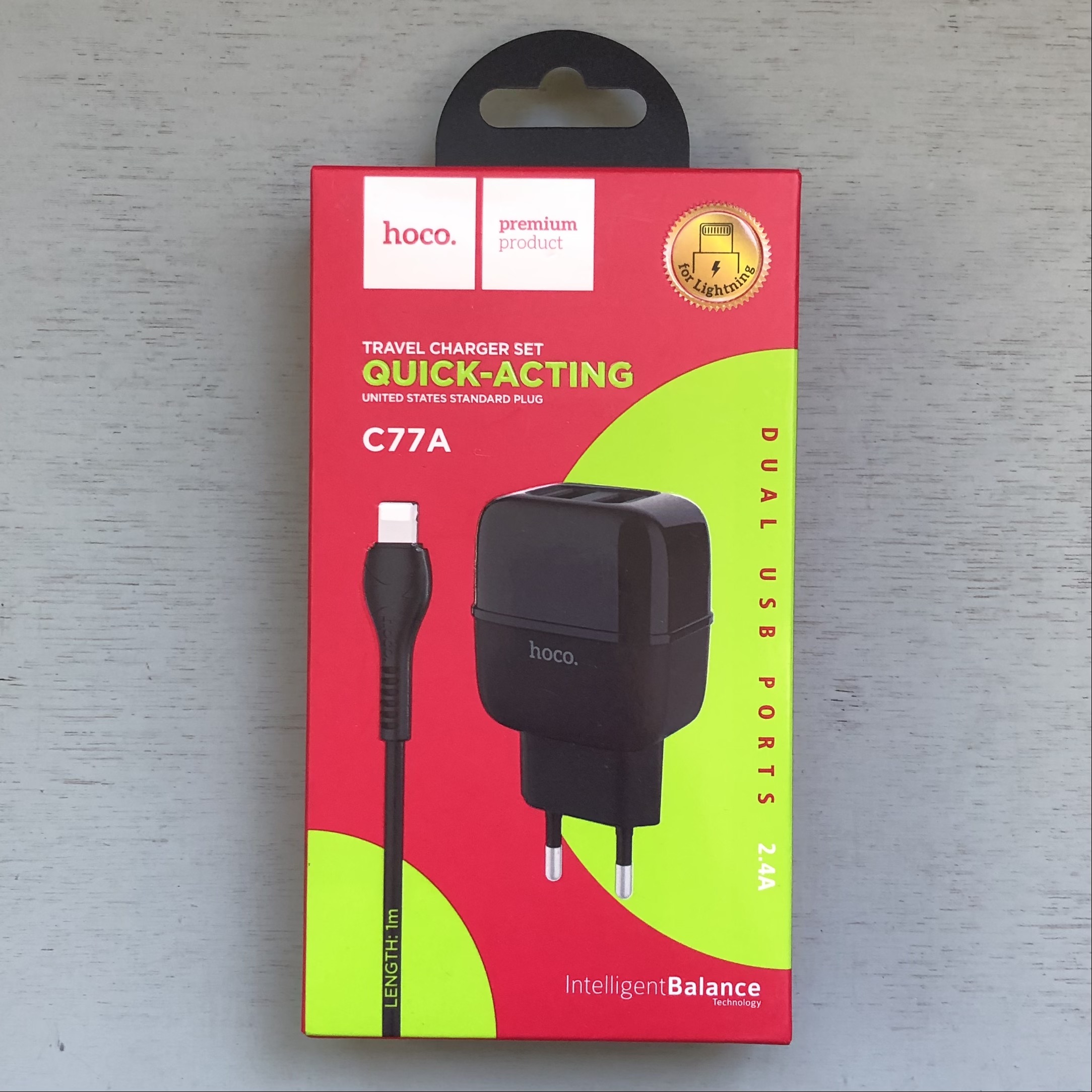 Зарядное устройство с кабелем hoco Блок 2xUSB / 2.4А/ Highway с кабелем 8-pin Lighting Черный - фото 1