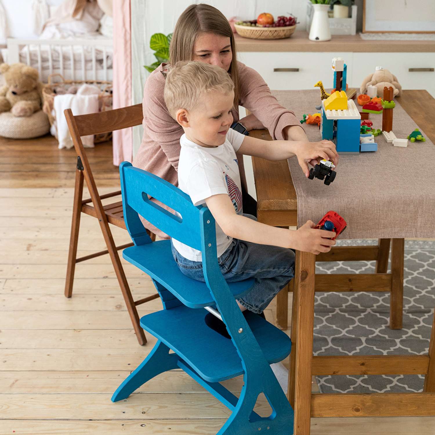 Растущий регулируемый стул INDSPACE детский Мультик Синий дерево - фото 11