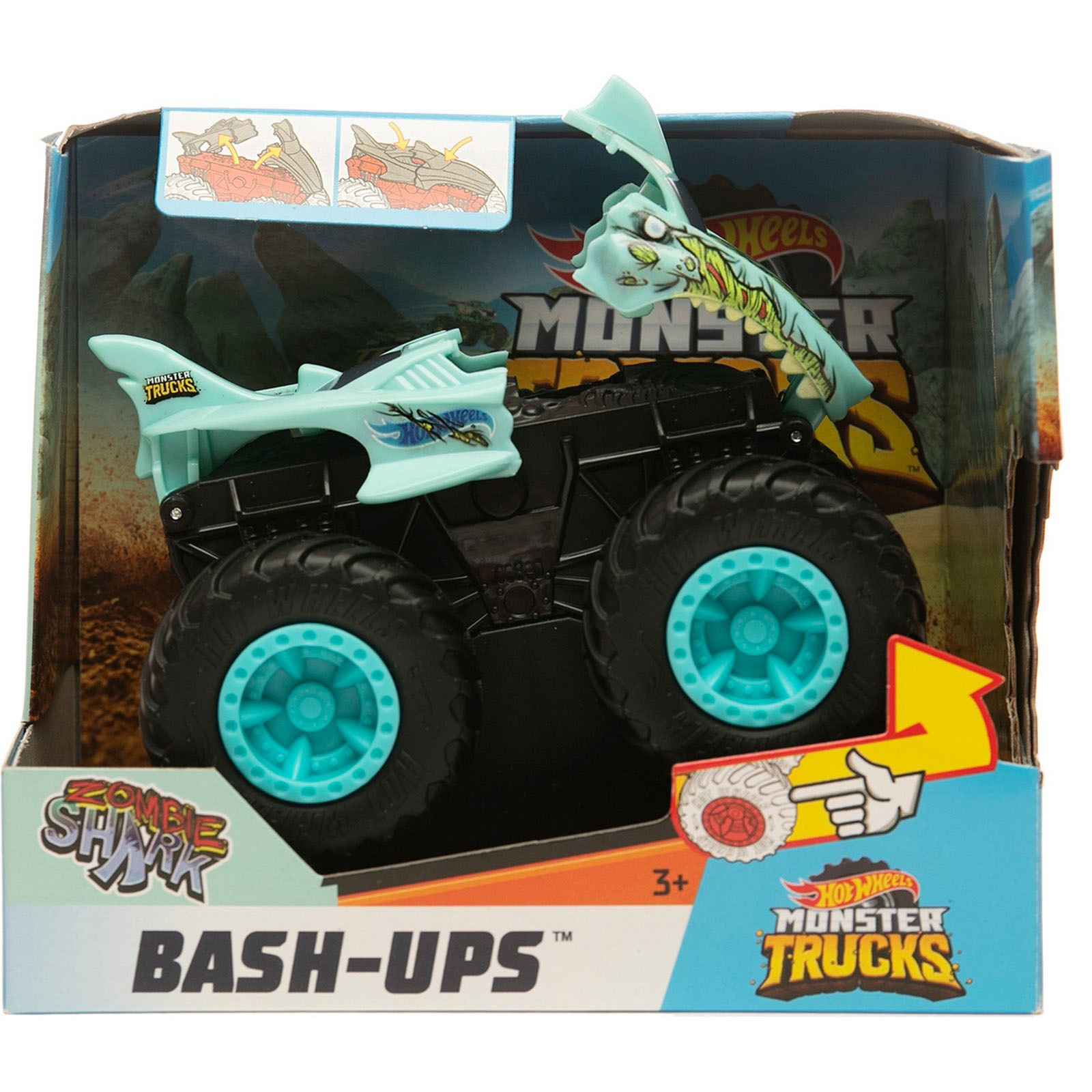 Машина Hot Wheels Monster Trucks Бэш Апс Зомби Шарк GDR85 купить по цене  799 ₽ в интернет-магазине Детский мир