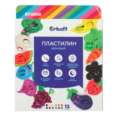 Пластилин Erhaft Studio флуоресцентный 12цветов ПН12ДМ