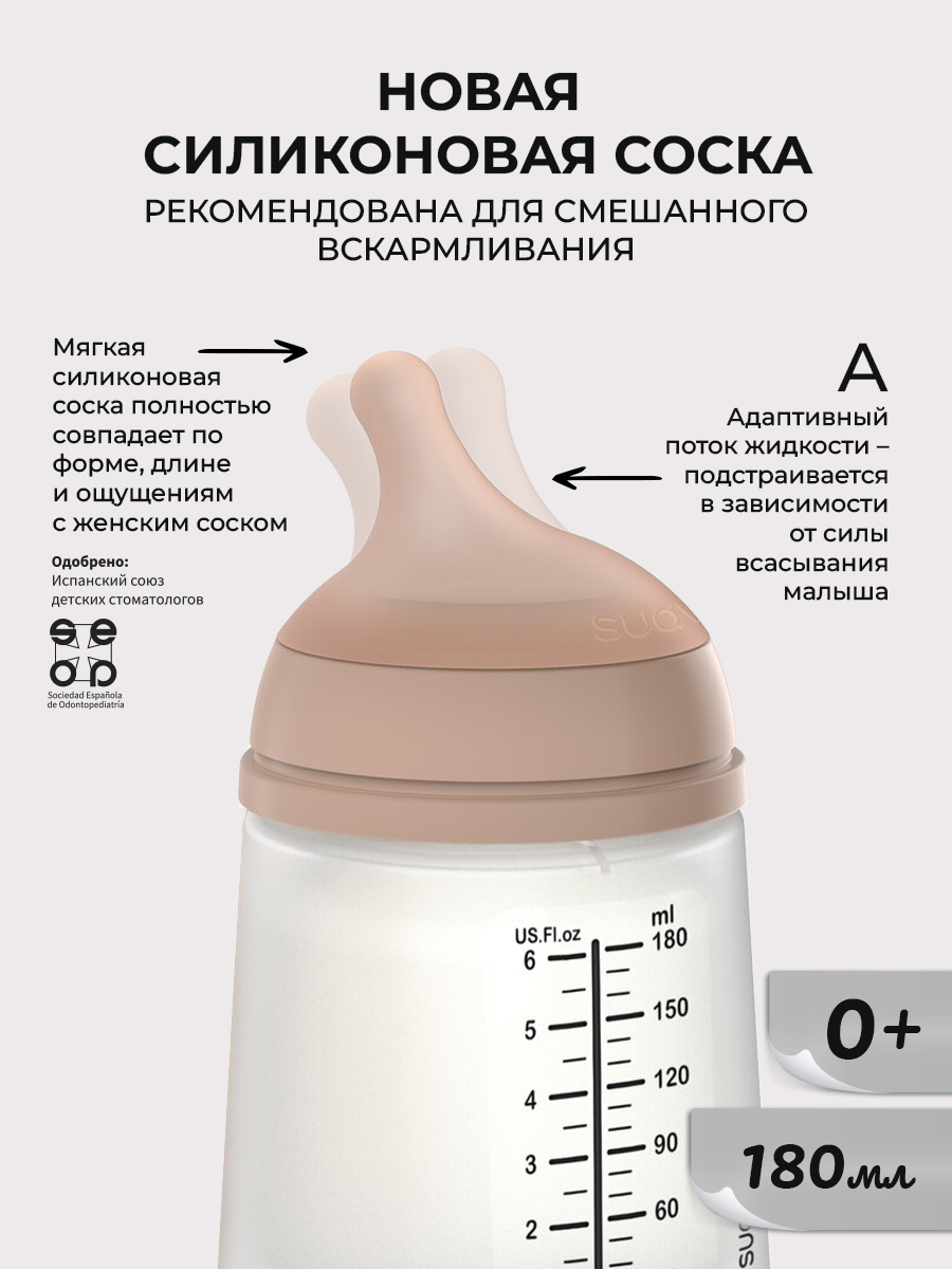 Бутылочка для кормления Suavinex ZeroZero адаптивный поток - фото 2