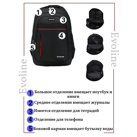 Рюкзак школьный Evoline большой черный OMA-200-black