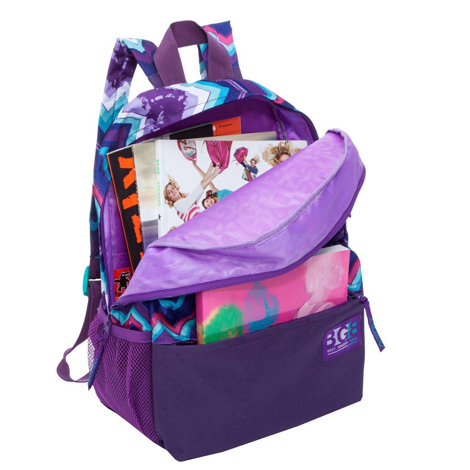 Рюкзак Grizzly для девочки фиолетовые зигзаги - фото 4