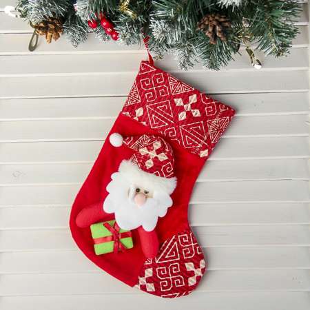 Носок Зимнее волшебство для подарков «Подарочек» Дед Мороз 18 5х26 см красный