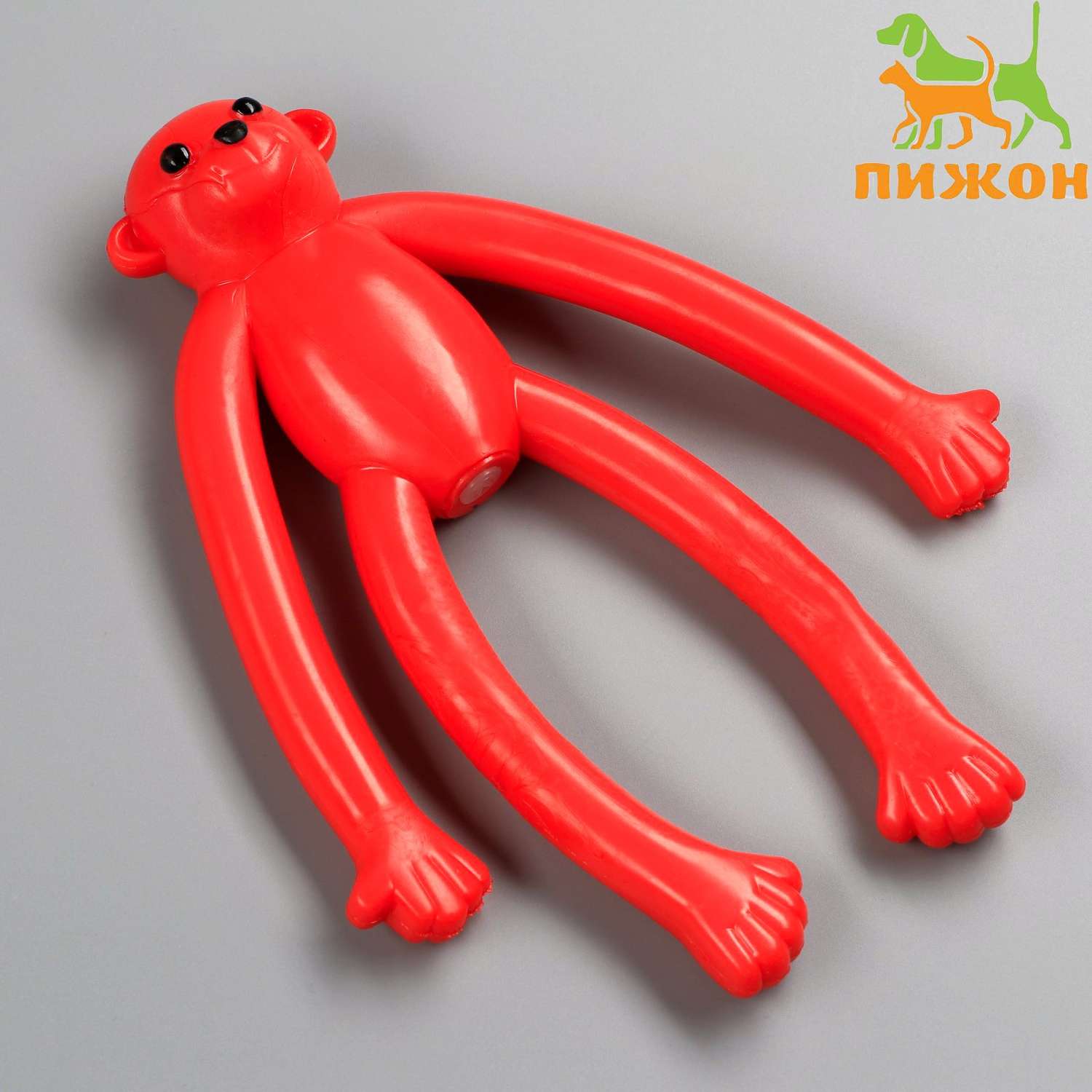 Игрушка Пижон для собак «Обезьяна» с пищалкой 19.5 см силикон красная - фото 1