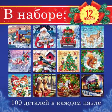 Набор пазлов 12 в 1 Puzzle Time «Новогодний подарок» 100 деталей в каждом пазле