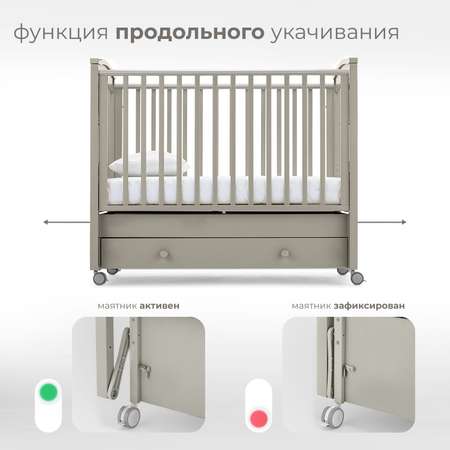 Детская кроватка Nuovita Perla Solo Swing прямоугольная, продольный маятник (серый)