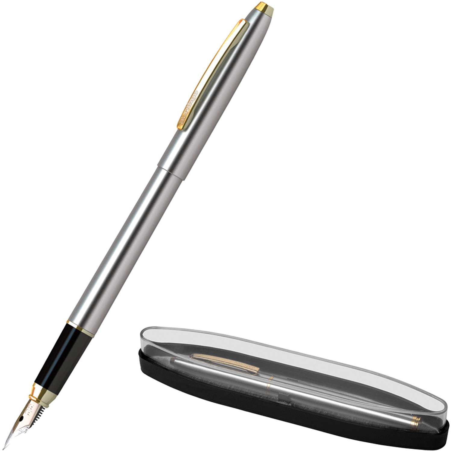 Ручка перьевая Berlingo Golden Prestige синяя 0.8мм корпус хром/золото - фото 2