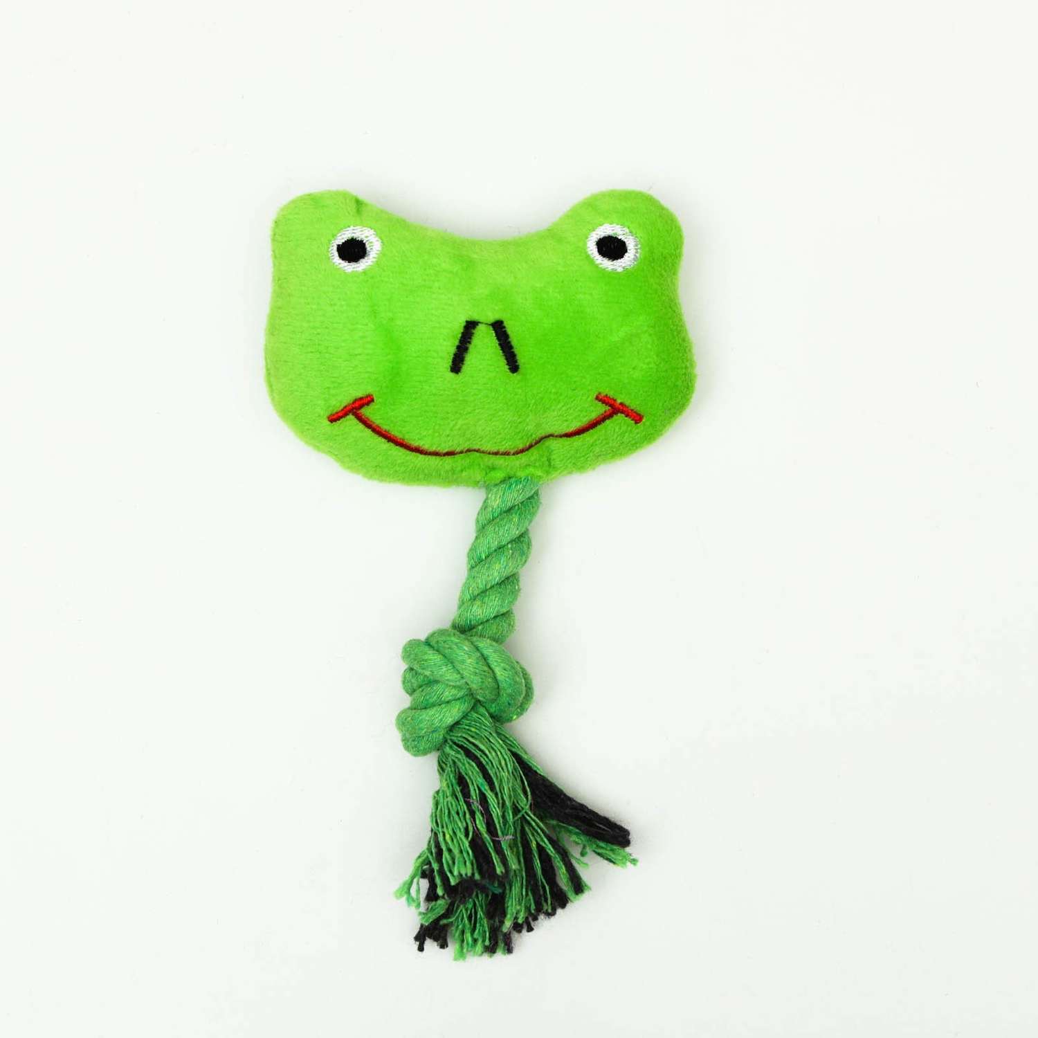 Игрушка для собак Пижон мягкая «Лягушка с канатом» с пищалкой зелёная - фото 1