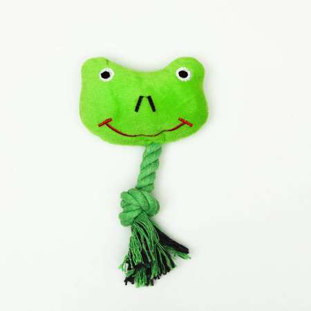 Игрушка для собак Пижон мягкая «Лягушка с канатом» с пищалкой зелёная