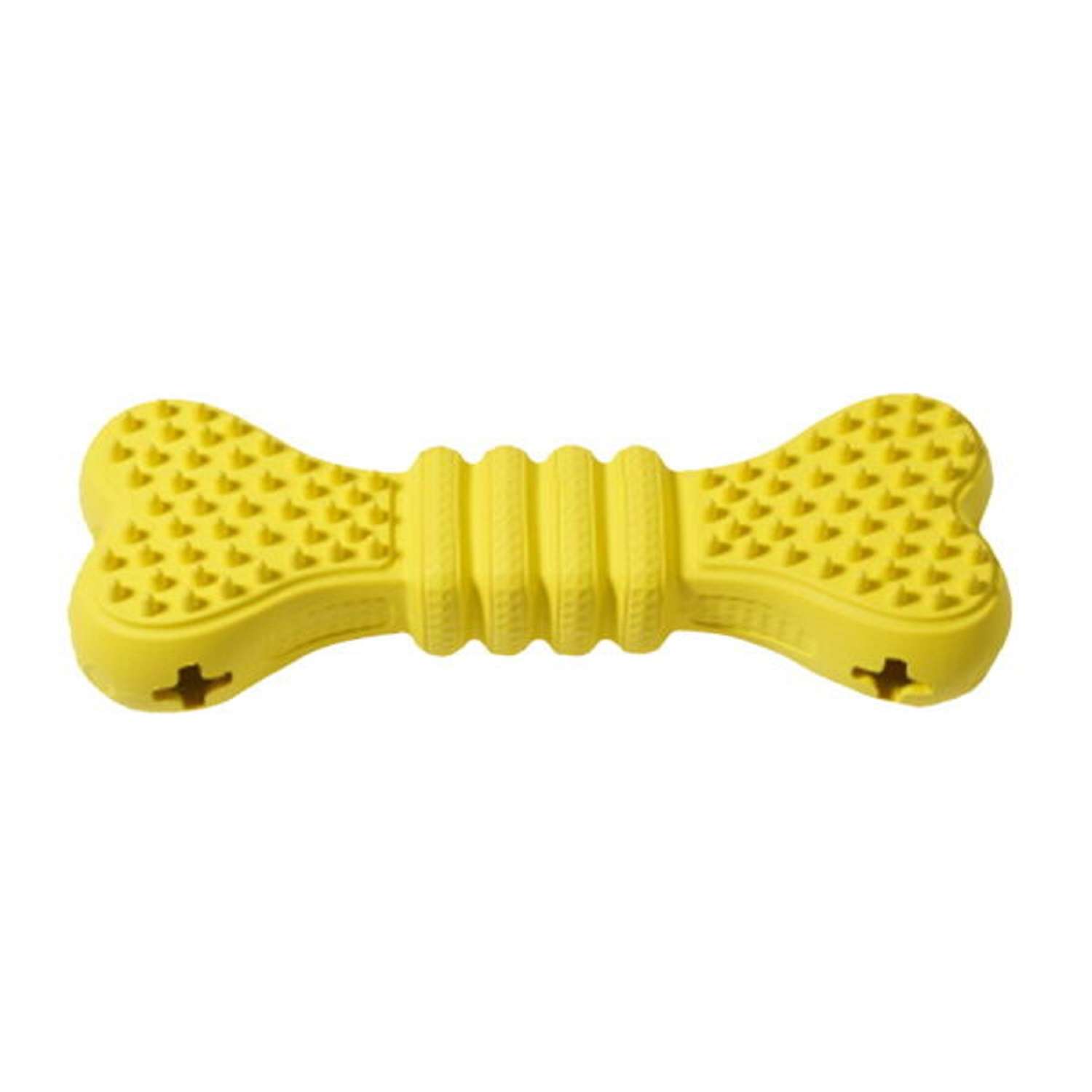 Игрушка для собак Homepet Silver series косточка для чистки зубов с отверстиями для лакомств Желтая 15см - фото 1