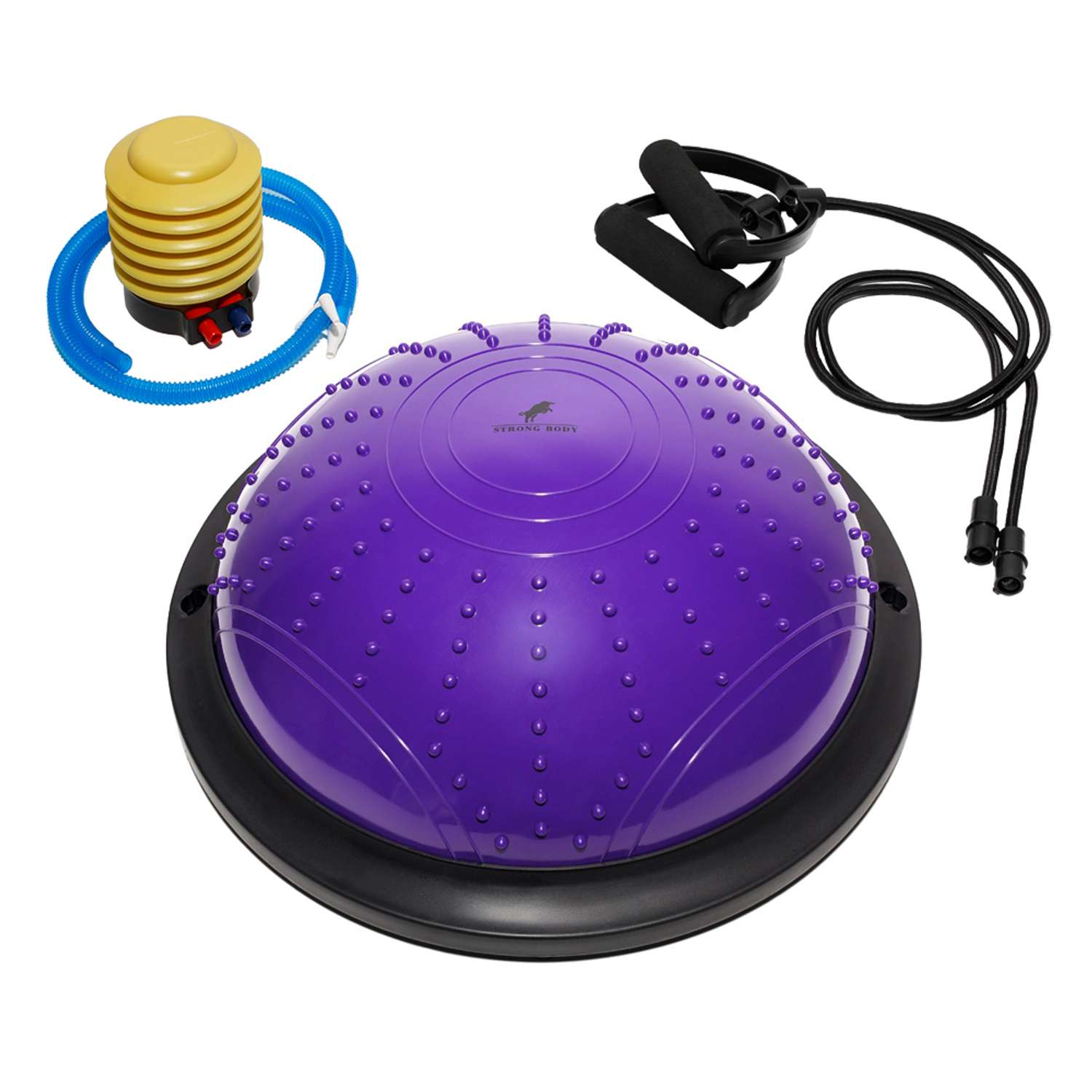 Балансировочная полусфера BOSU STRONG BODY в комплекте со съемными эспандерами фиолетовая - фото 4